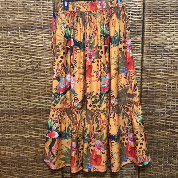 EUC Rachel Zoe Womens Yellow Animal Jungle Print Tropical Tiered Maxi Skirt XS - Picture 6 of 10